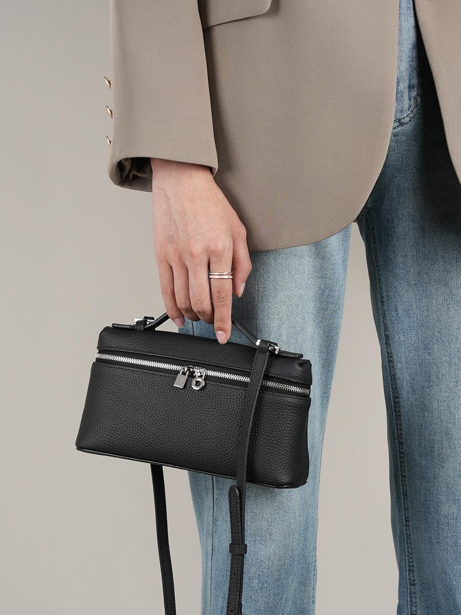 Rejolly Crossbody Bag for Women Small Top-Handle Leather Pouch Purse Shoulder Handbag Black