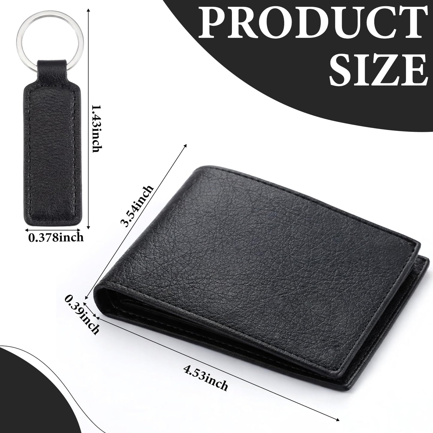 Frienda 12 Sets Fathers Day Black Leather Photo Wallet and Keychains for Men PU Leather Bifold Wallets with Pockets Gifts Church Bulk for Husband Son Dad