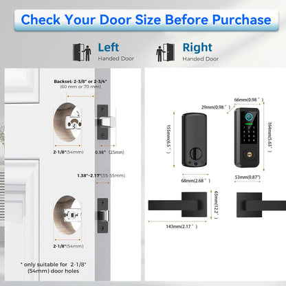 Yosimika Keyless Entry Door Lock with Handle Set,Smart Front Door Lock with Keypad Set,Keyless Entry Digital Deadbolt,Smart Deadbolt with Auto Lock,App Control, Matte Black