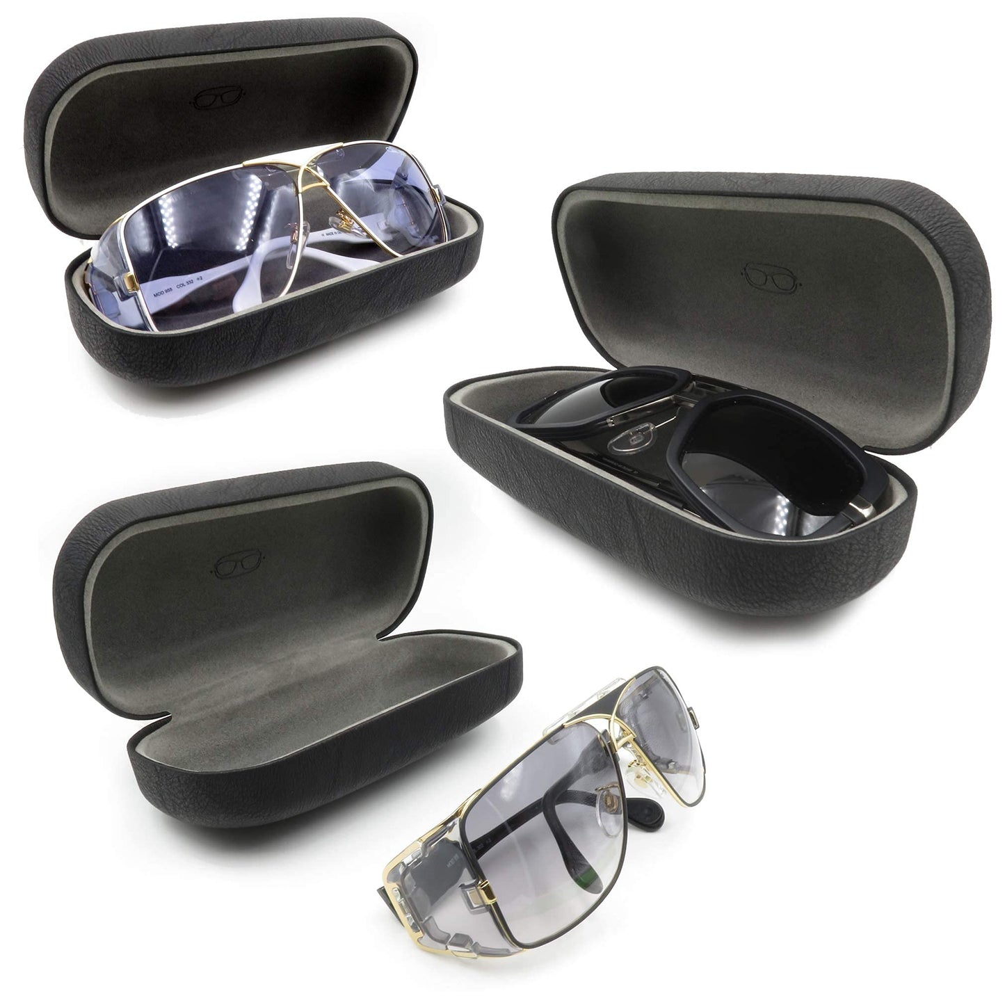 MyEyeglassCase EXTRA LARGE case for straight Rectangle in Distressed Leather-Like Glasses Case – Over size Sunglass Holder Hard Shell durable and safe – Includes Pouch & Cloth (AS505 Black/Teal)