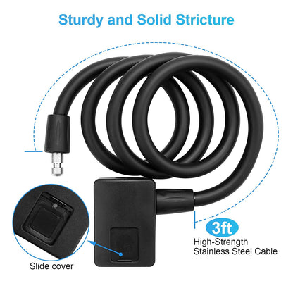 MYPIN Bluetooth Fingerprint Bike Lock, Anti-Theft, Waterproof, 1M Cable, IP65, Combination Lock, Fingerprint & Bluetooth Unlock, Heavy Duty
