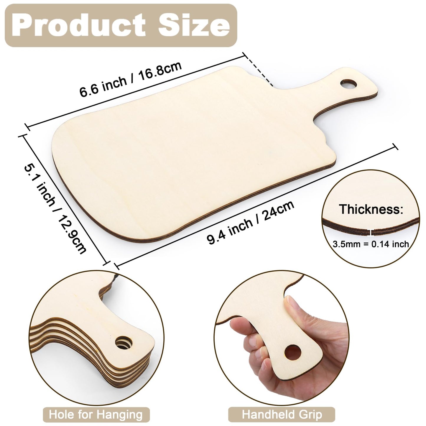 Foraineam 36 PCS Wooden Mini Cutting Board for Crafts, 9.4" x 5.1" Unfinished Wood Chopping Boards with Handle, Wooden Paddle Serving Tray Cheese Bread Board Set for DIY Christmas Home Kitchen Decor