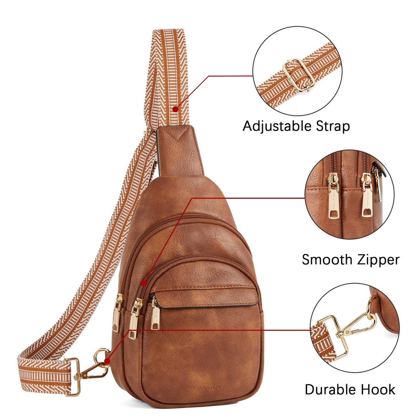 BOSTANTEN Small Sling Bag for Women - Leather Crossbody Fanny Pack for Travel, Brown