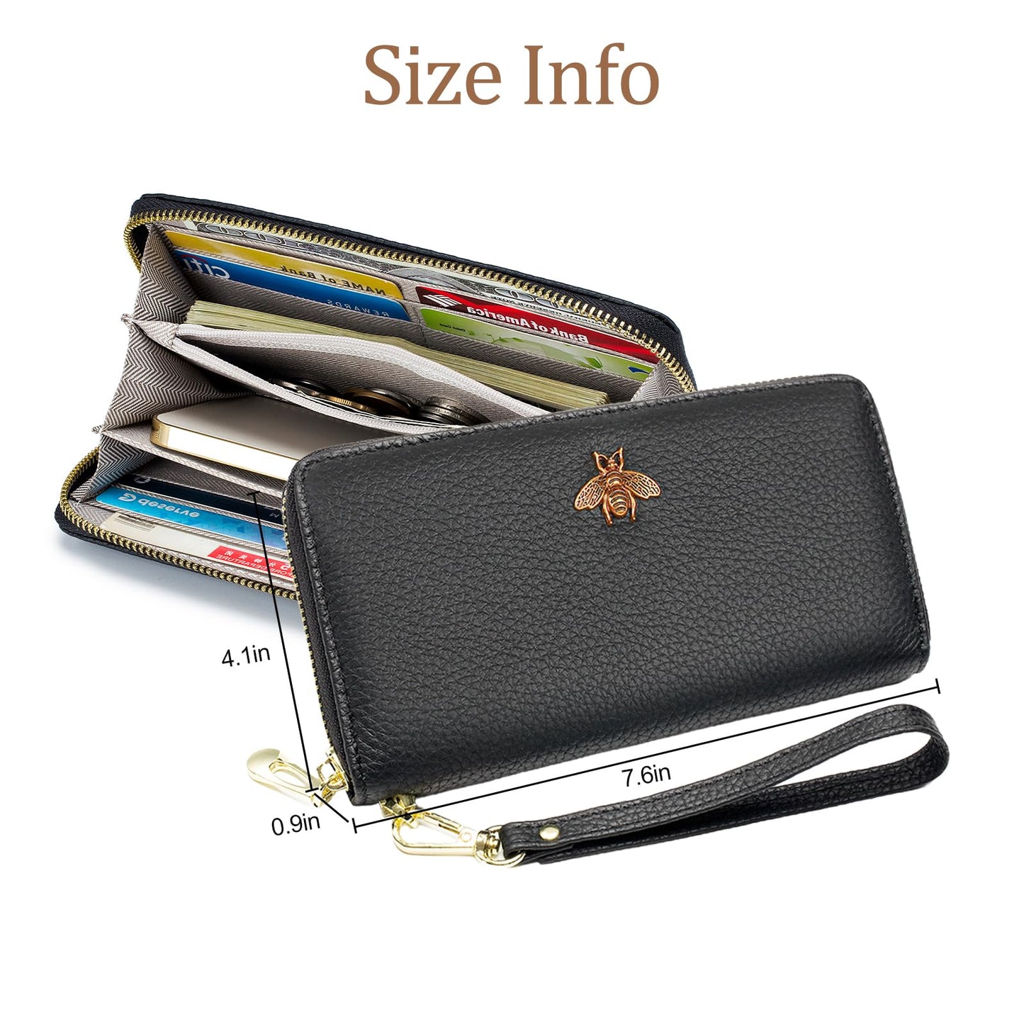 imeetu Genuine Leather Wristlet Purse for Women with Credit Card Holder, Zip Coin Pocket & Wrist Strap(Blue)