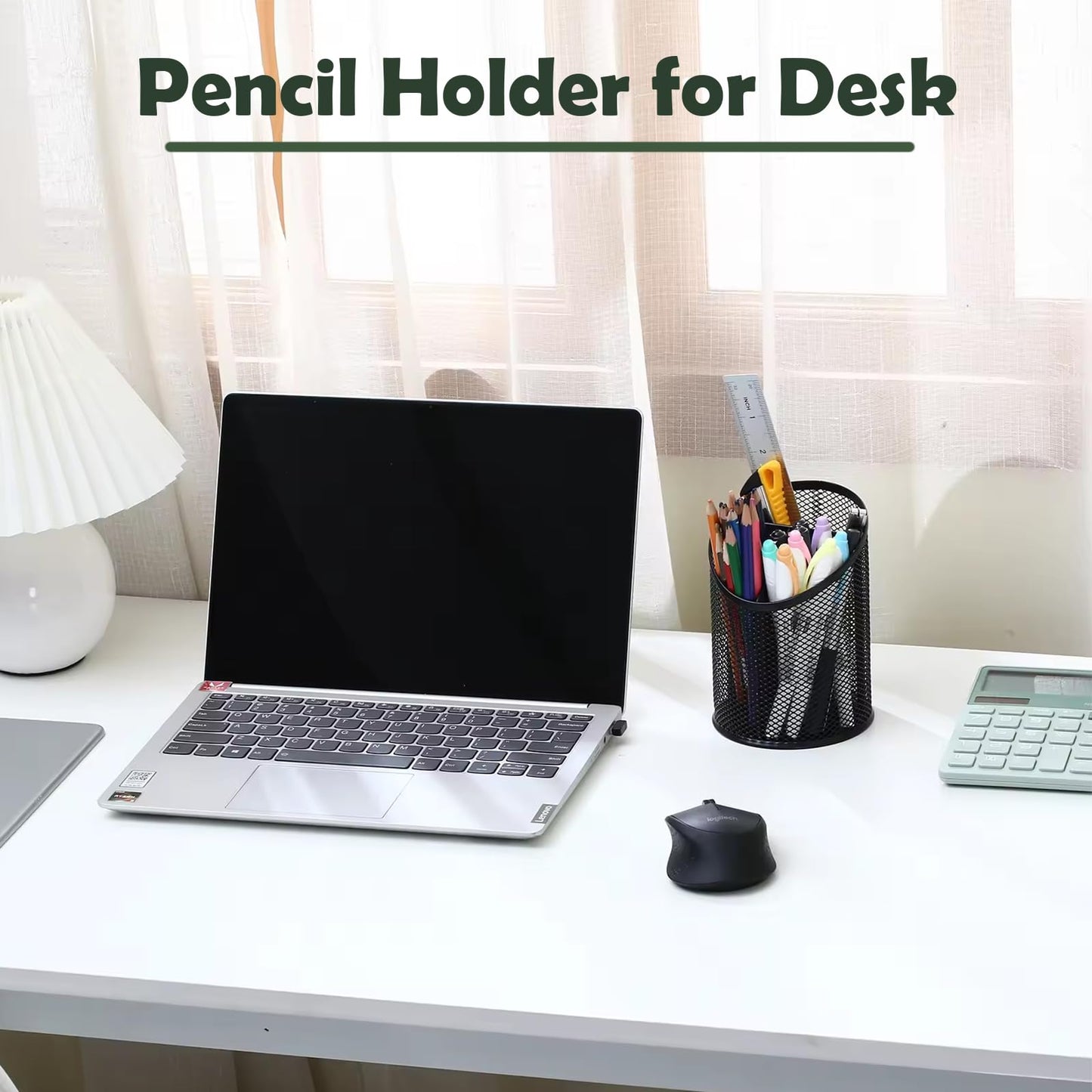 MINDEPOT 2 Pack Mesh Pencil Holder Pen Cup for Desk Round Black Pen Holder Desktop Pen Organizer 3 Compartments Pencil Organizer Desk Organizer for Office Home School