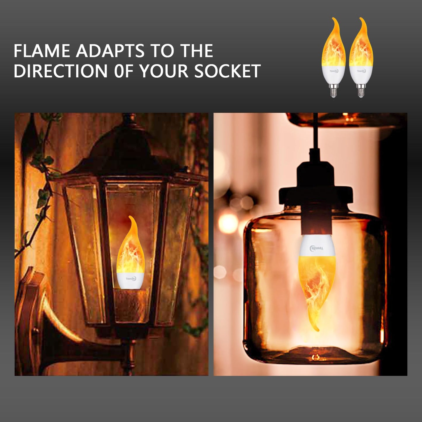 Yewclls Flame Bulbs E12 LED Flame Light Bulbs 3 Mode LED Candelabra 2W Flickering Effect Light Bulbs for Halloween Christmas Home Decor (4 Pack-Yellow)
