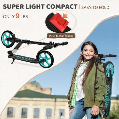 WAYPLUS KS1 Kick Scooter for Ages 6+,Kid, Teens & Adults. Max Load 240 LBS. Foldable, Lightweight, 8IN Big Wheels for Kids, Teen and Adults, 4 Adjustable Levels. Bearing ABEC9 FED Fitness