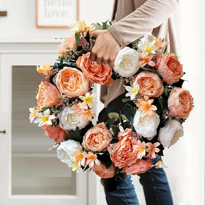 WANNA-CUL 20 Inch Spring Fall Wreaths for Front Door Decor,Summer Front Door Wreath with White and Champagne Gold Rose Flower for Wedding or Indoor&Outdoor Home Decor