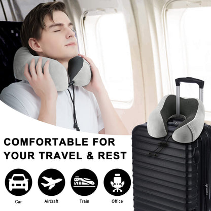 urnexttour Travel Pillow for Airplane-2 Pack Memory Foam Neck Pillows, Soft & Support Travel Essentials for Travelling, Sleeping Rest, Car, Train and Home Use(Grey&Navy)