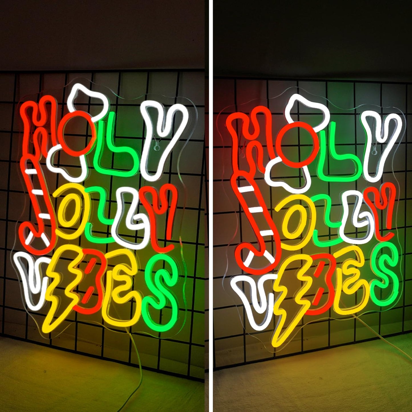 Horseneon Holy Jolly Vibes Neon Sign, Merry Christmas Neon Sign for Wall Decor, USB Powered LED Sign for Christmas Party, Home, Bedroom, Living Room, Bar