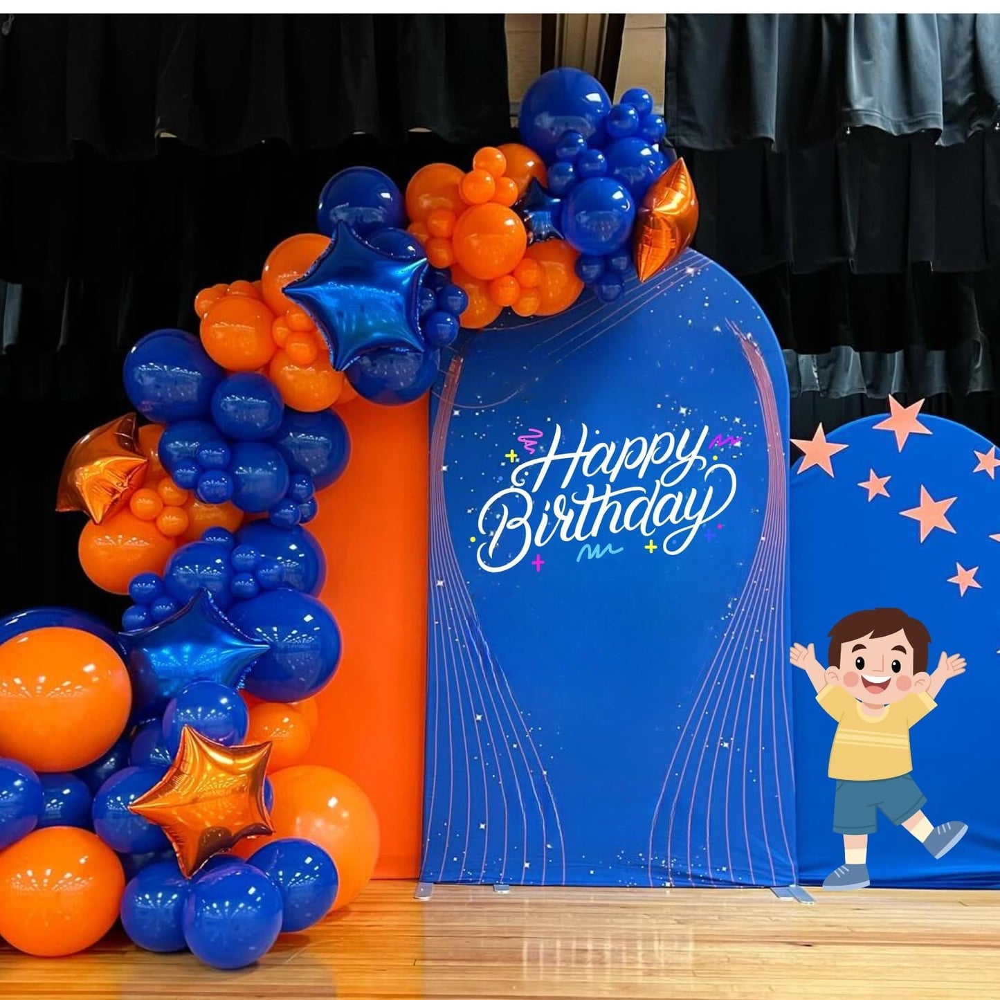 Blue and Orange Balloons Arch Kit, 108 Pcs Navy Blue Balloon Garland Kit with Metallic Gold Orange Dot Latex Balloons for Kids Boys Cartoon Theme Party Baby Shower Boys Birthday Decorations