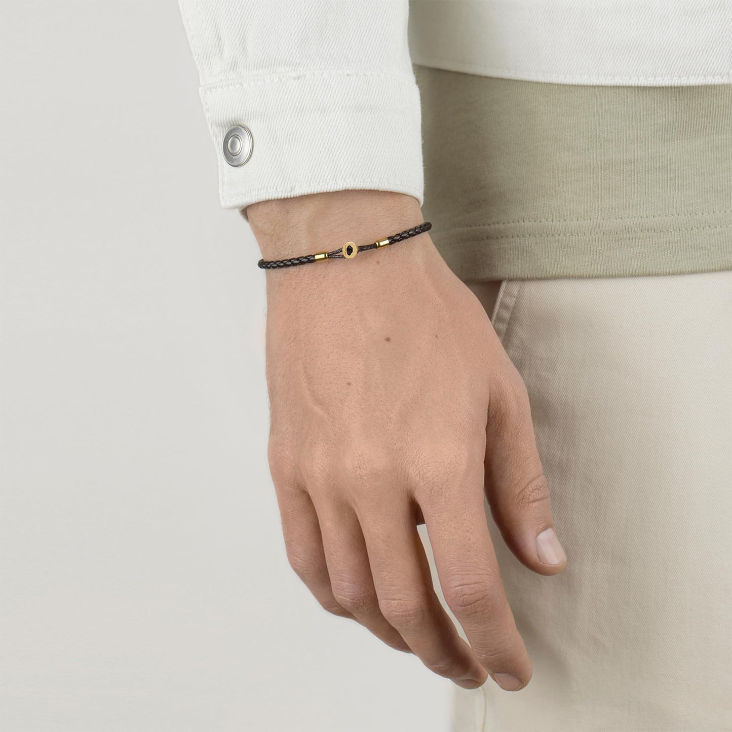 Elegatto Uno Premium Braided Leather Bracelet for Men | Full-Grain Leather with 18k Gold-Plated Stainless Steel Closure | Men’s Designer Bracelets | Gold Large
