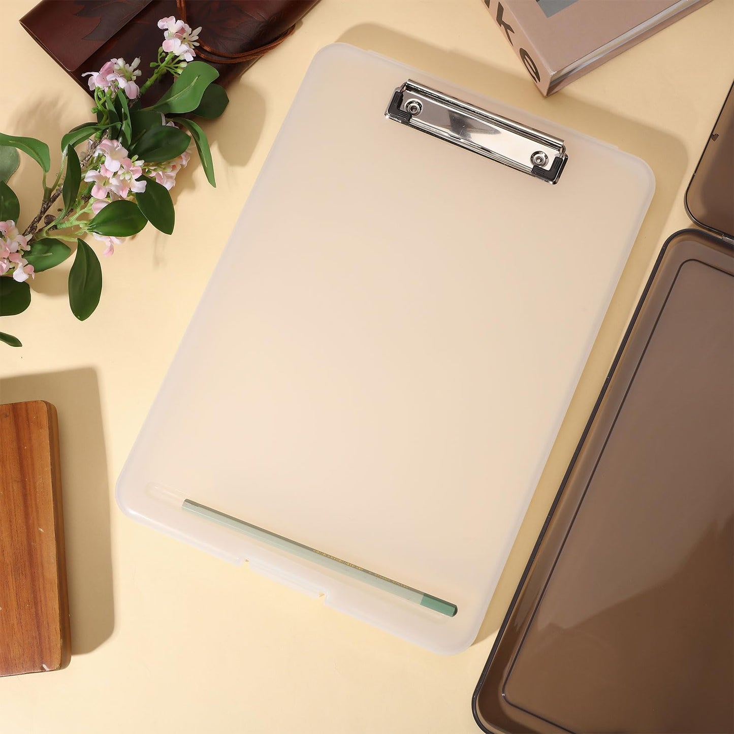 CONCHLERY 2 Pcs 2 Colors Clipboard with Storage 13.4 x 9.4 inch Plastic Clip Board Foldable Storage with Low Profile Clip for Nurses, Students, Classroom, Office, School
