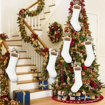 XOYTN 6 Pack Christmas Stockings, 18inch Large White Cable Knitted Stocking Personalized Xmas Hanging Stocking with Leather Patches Custom Name for Christmas Holiday Party Decoration