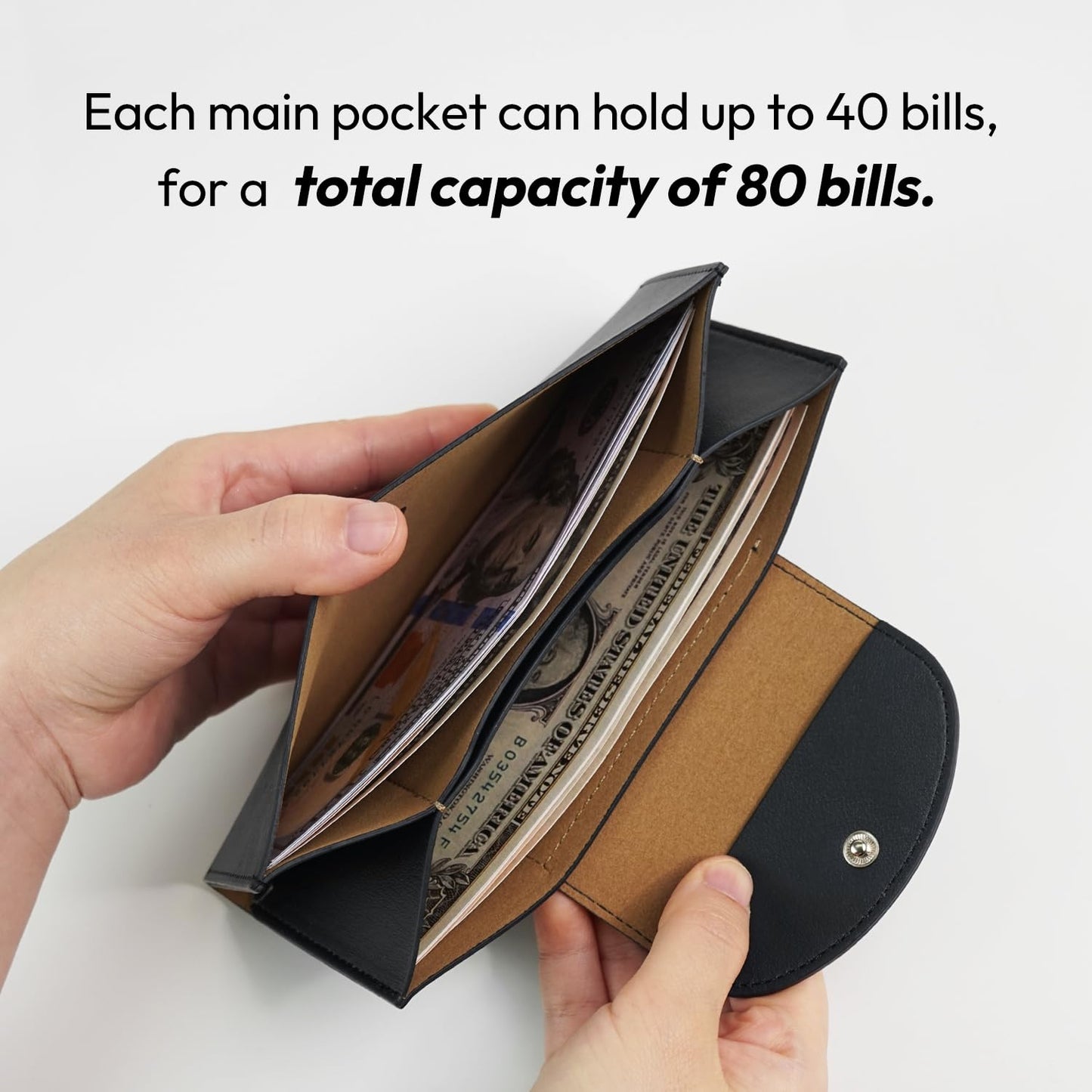 carrotez All-in-One Long Bifold 2-Tier PU Leather Wallet for Women, Money Organizer for Travel, Budgeting, Cash Envelope Wallet for Carrying Cash, Credit Cards & Business Cards - Indigo