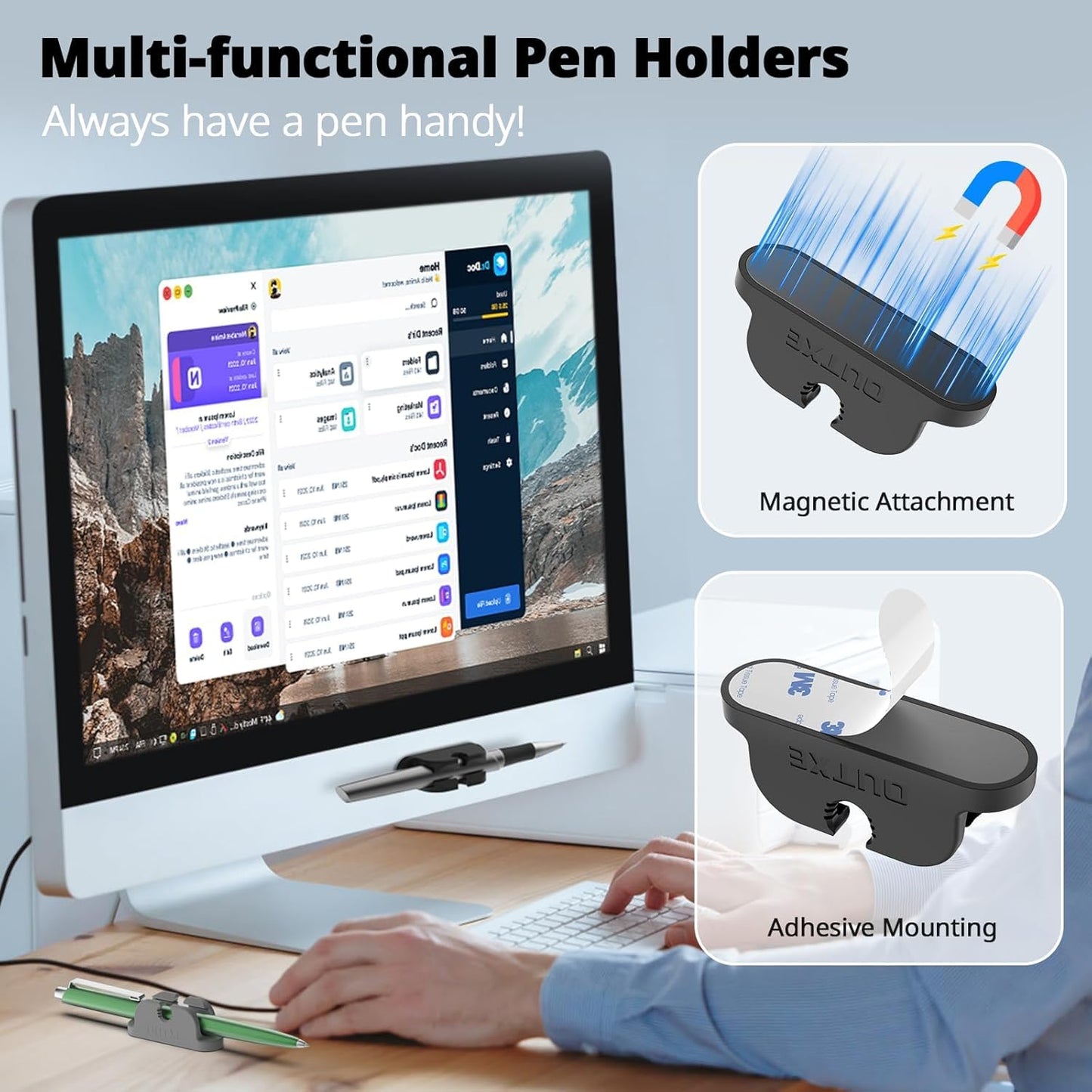 OUTXE 6-Pack Magnetic & Adhesive Pen Holder with Dual Slots - Easy Organize & Access Pencil, Pen, Marker- Perfect for Desk, Wall, Refrigerator, Whiteboard, Clipboard