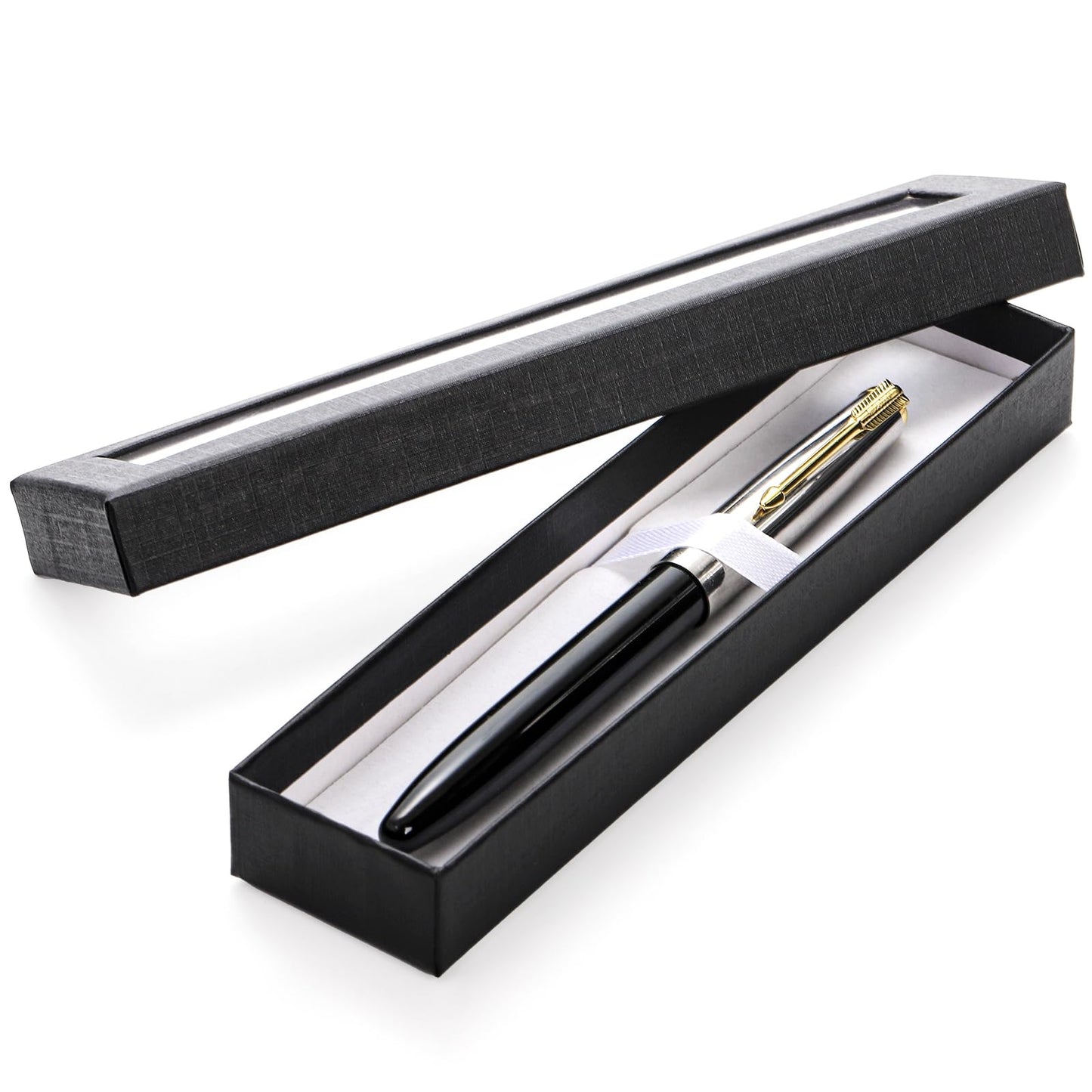 Frcctre 20 Pack Empty Pen Gift Box with Clear Lid, Pen Display Case Pencil Gift Box Black Cardboard Collection Case with Cushion, Ballpoint Jewelry Gift Box for Birthday Business Office Supplies