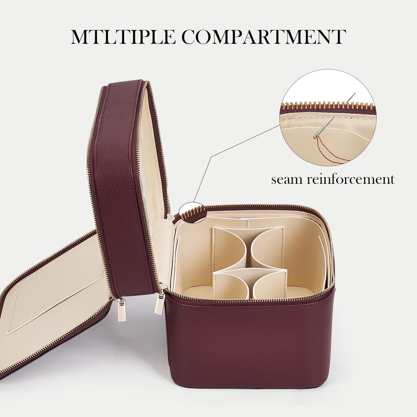 HiTotes Large Makeup Bag Duo Vanity Case for Women Leather Makeup Case Travel Toiletry Bag Portable Double Layer Cosmetic Bag