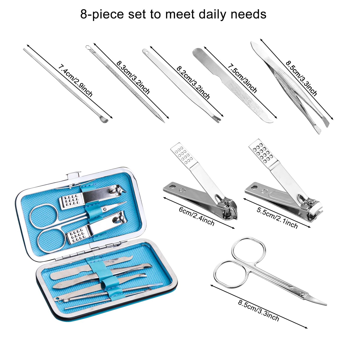 Manicure Set Bulk, Nail Clippers Kit Stainless Steel Fingernail Clippers Set, Sturdy Nail Tip Cutter Trimmers Professional Grooming Toenail Clippers Personal Pedicure Kits Gift (12 Pack 8 in 1)