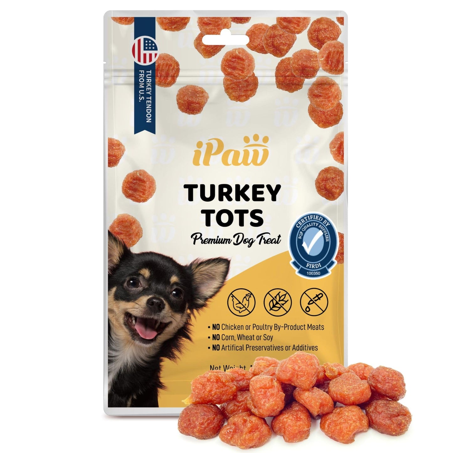 iPaw Turkey Tots Dog Treats for Puppy Training, SQF Certified Human Grade Dog Treat, Hypoallergenic, Easy to Digest (Turkey Tots)