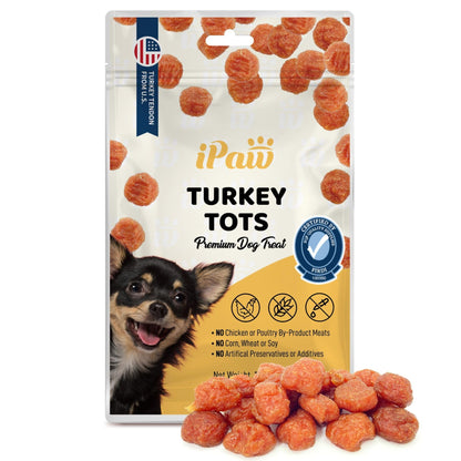 iPaw Turkey Tots Dog Treats for Puppy Training, SQF Certified Human Grade Dog Treat, Hypoallergenic, Easy to Digest (Turkey Tots)