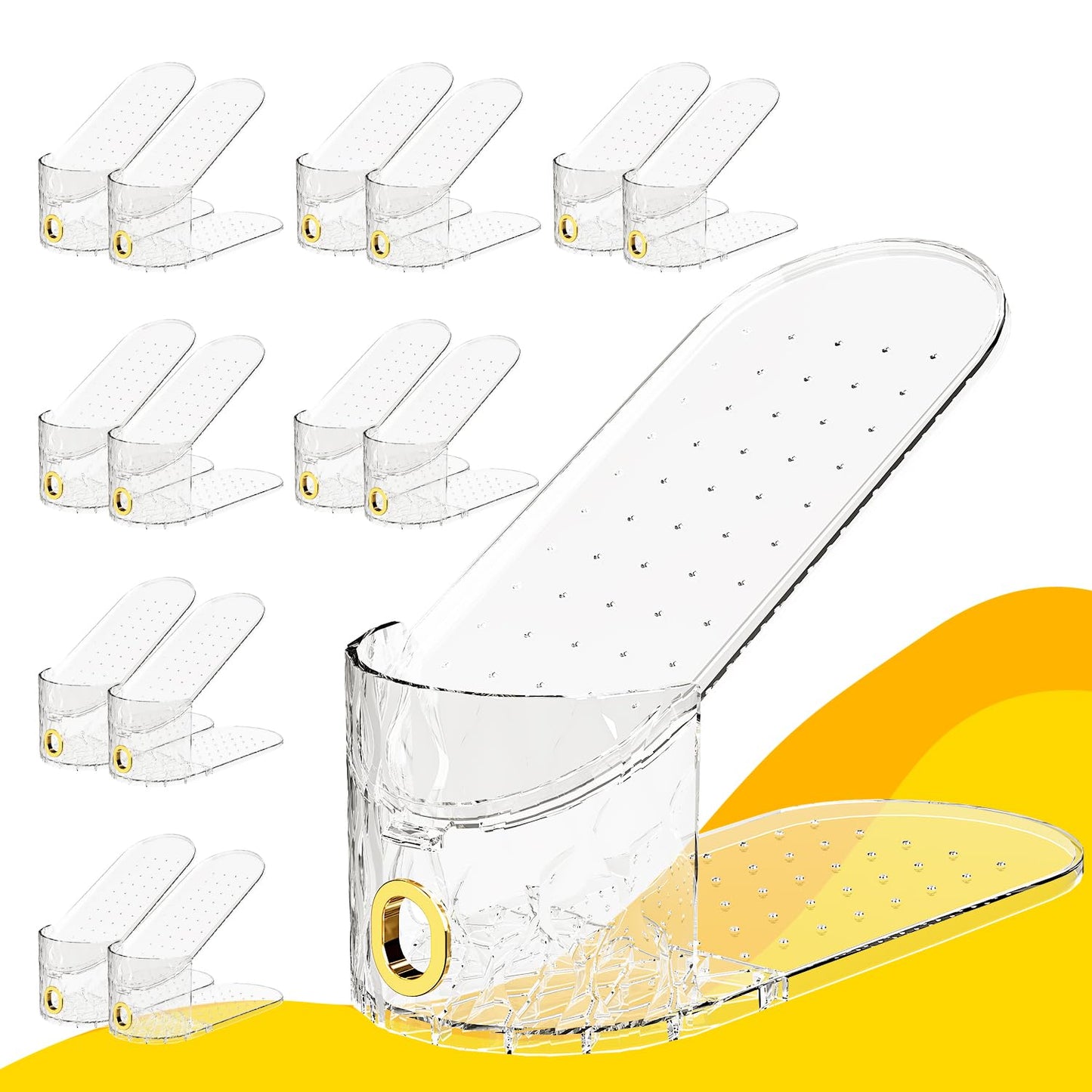 WMBOOX Shoe Slots Organizer, 15 Pack - Adjustable Shoe Stacker for Closet Storage, Clear Double Layer Space Saver, Durable and Stackable Shoe Holder for Sneakers Heels and Flat