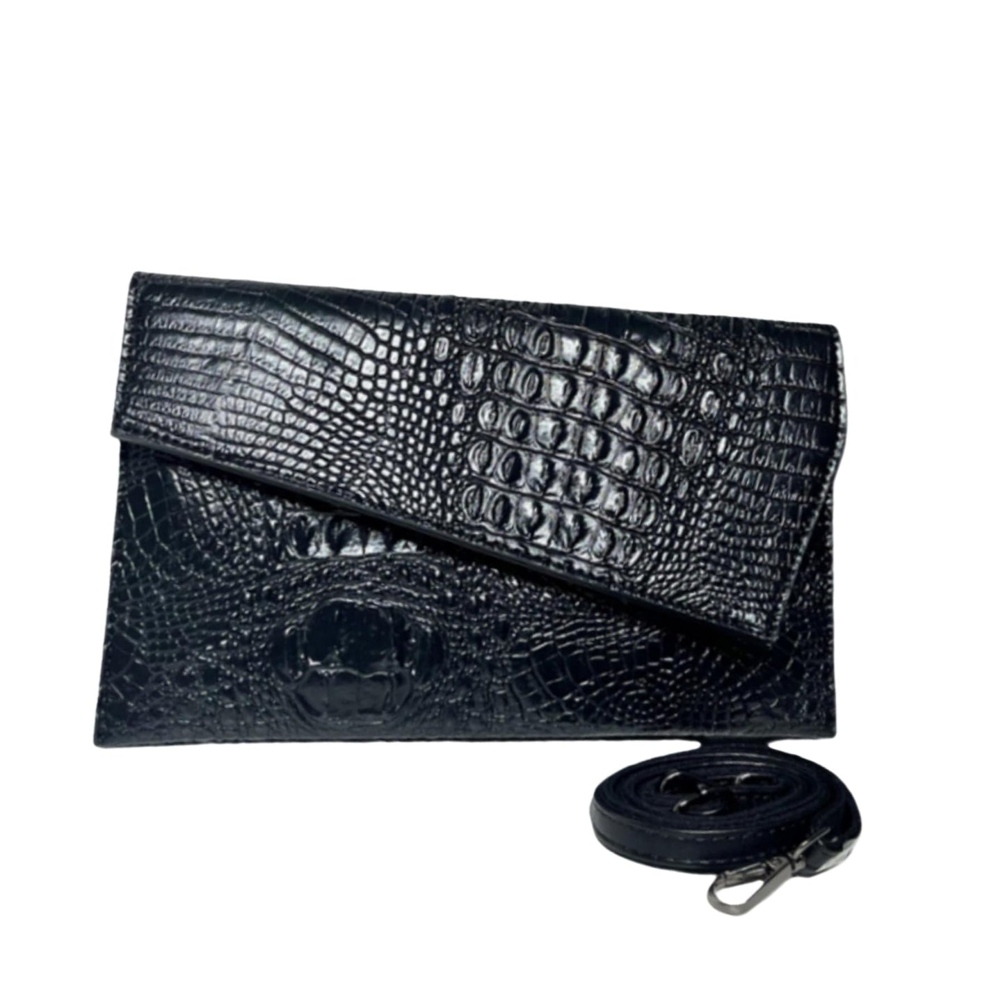 IAMUHI Women Vintage Faux Leather Crocodile Clutch Bag Alligator Envelope Evening Purse Crossbody Bag Purse Wallet,Black