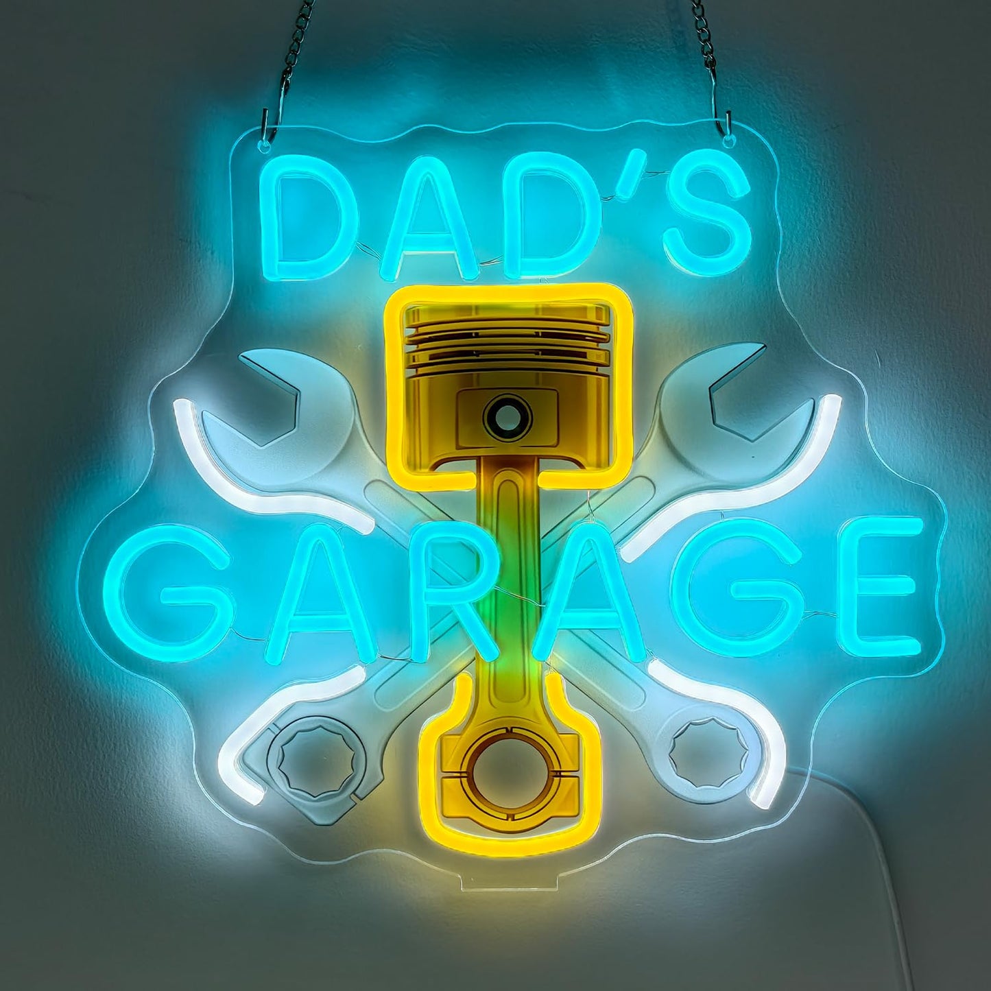 Dads Garage Neon Sign Workshop Light Up Signs Lighted Car Neon Signs with Base for Bedroom Dorm Garage Man Cave Home Bar Theater Game Room Repair Shop Wall Tabletop Decor Art Gifts