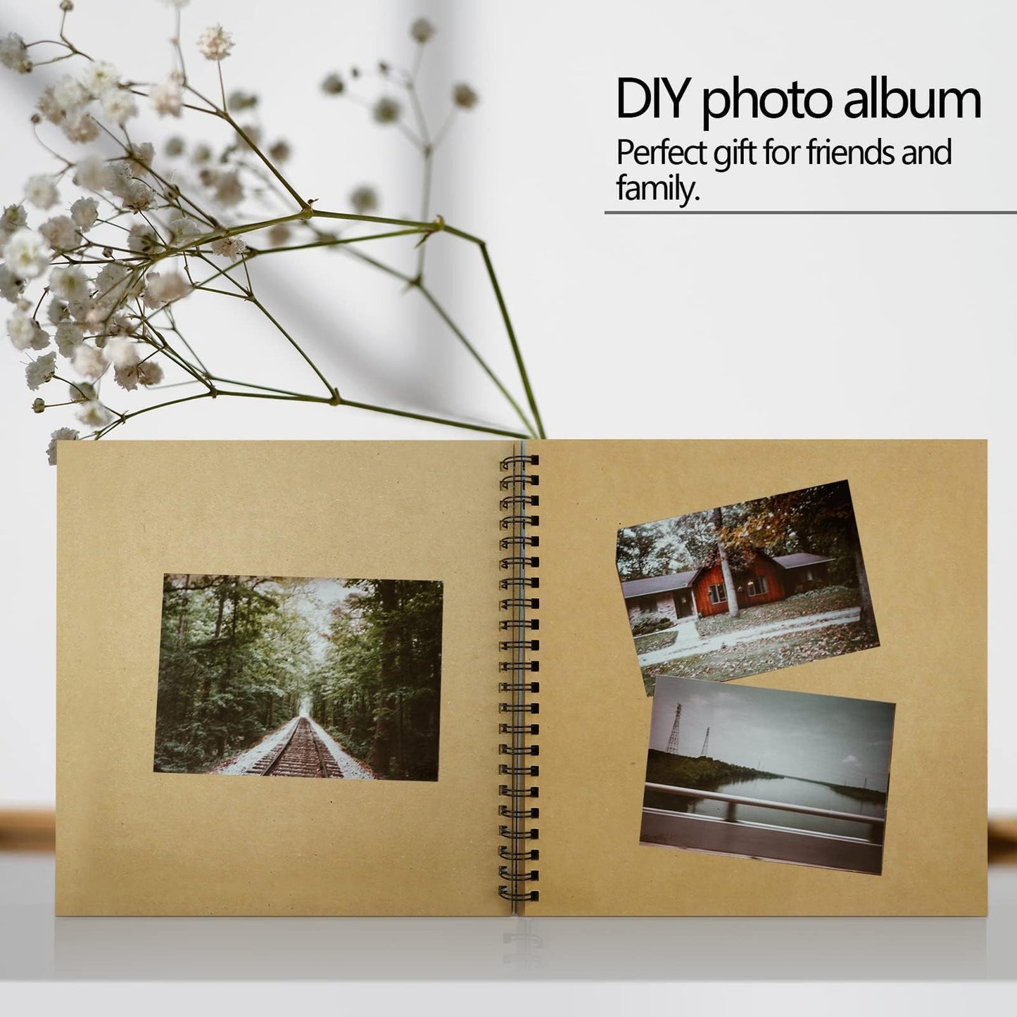 UPlama 12x12 Inch Scrapbook Album 100 Pages, Hardcover Kraft Photo DIY Memory Book with Spiral Binding for Wedding Anniversary Family Photos