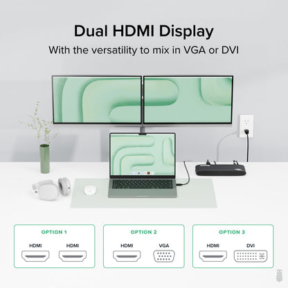 Plugable USB 3.0 Universal Docking Station for Windows, macOS, ChromeOS (Dual HDMI Monitors or DVI/VGA, Gigabit Ethernet, Audio, 6 USB Ports)