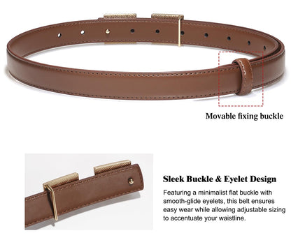 Glamorstar Women Skinny Belts Thin PU Leather Waist Belt with Gold Buckle Brown 102CM/40IN