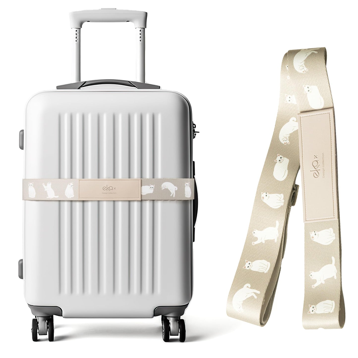 Luggage Straps for Suitcases,Adjustable Luggage Elastic Belt, Travel Essentials for Airport,Station, Vibrant Designs, White Cat