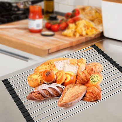 Ahyuan Roll up Dish Drying Rack Over The Sink Kitchen Roll up Sink Drying Rack Portable Dish Drainer Foldable Dish Drying Rack (Warm Gray, 17.8''X17'')