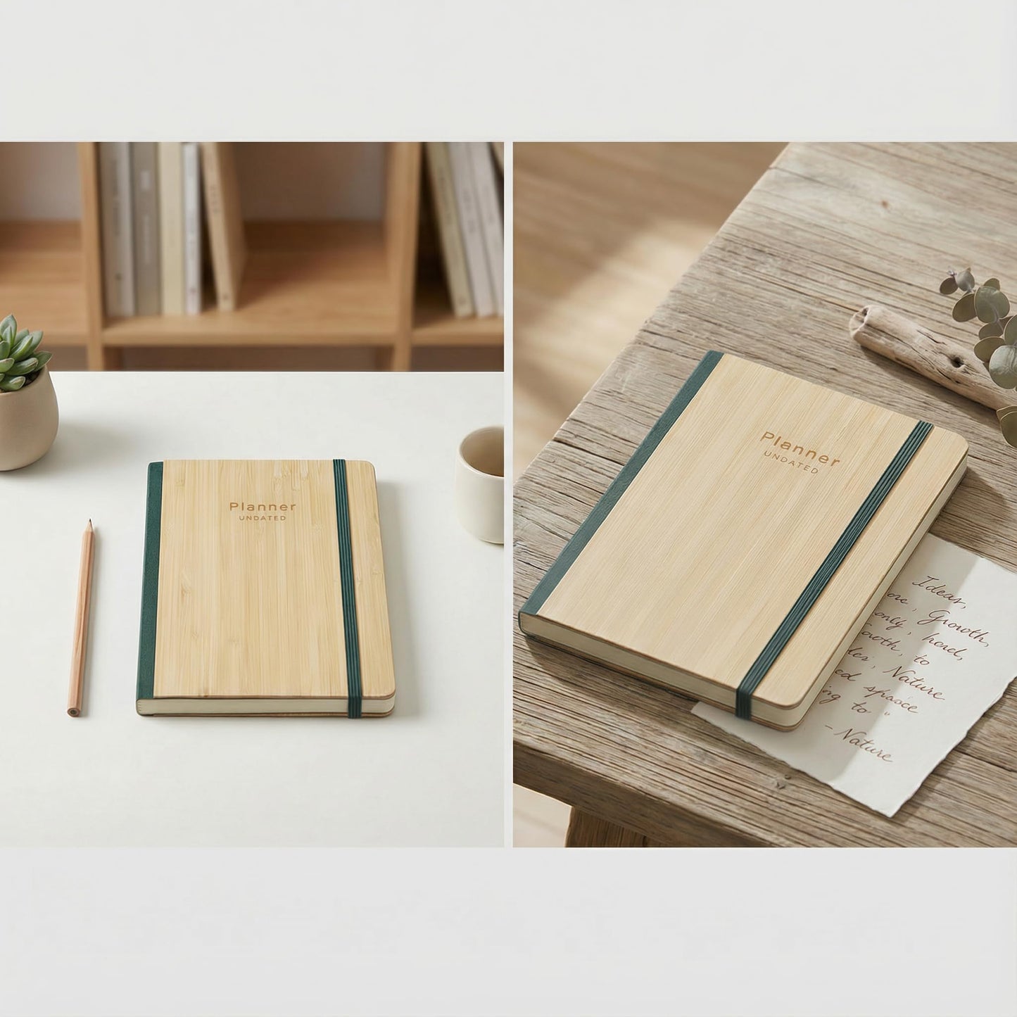 AuroPlanner Bamboo Cover Undated Portable Planner Notebook – Daily, Weekly & Monthly Organizer, Lay-Flat A5 (5.7” × 8.3”), 100 GSM Paper, 160 Pages, 4-Month Layout (Blue)