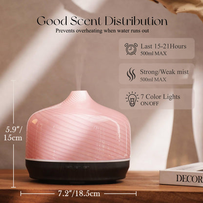 Porseme 500ml Essential Oil Diffuser, Aroma Ultrasonic Humidifier with Remote Control, BPA Free, Auto Shut-Off, Timer Setting for Large Room Sleeping Yoga