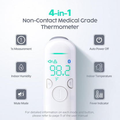 No Touch 4-in-1 Medical Grade Infrared Forehead Thermometer for Adults, Kids & Babies, FSA HSA Eligible, 1s Fast & Accurate, with Indoor Humidity Check Feature, Fever Alarm & Mute Mode