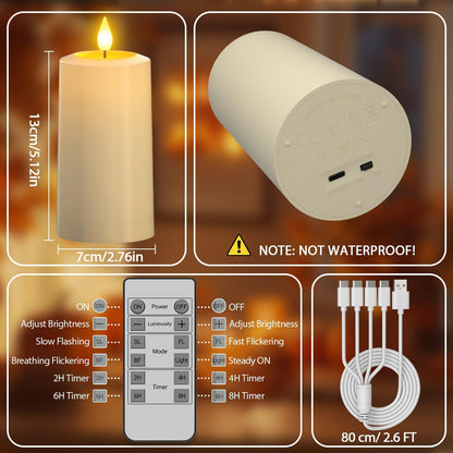 SoulBay USB Rechargeable Flameless Candles, 4-Pack LED Pillar Candles with Remote and Timer, Fake Electric Candles for Indoor Home Decor, Lanterns, Christmas & Parties (Magic Blow-Out Feature)