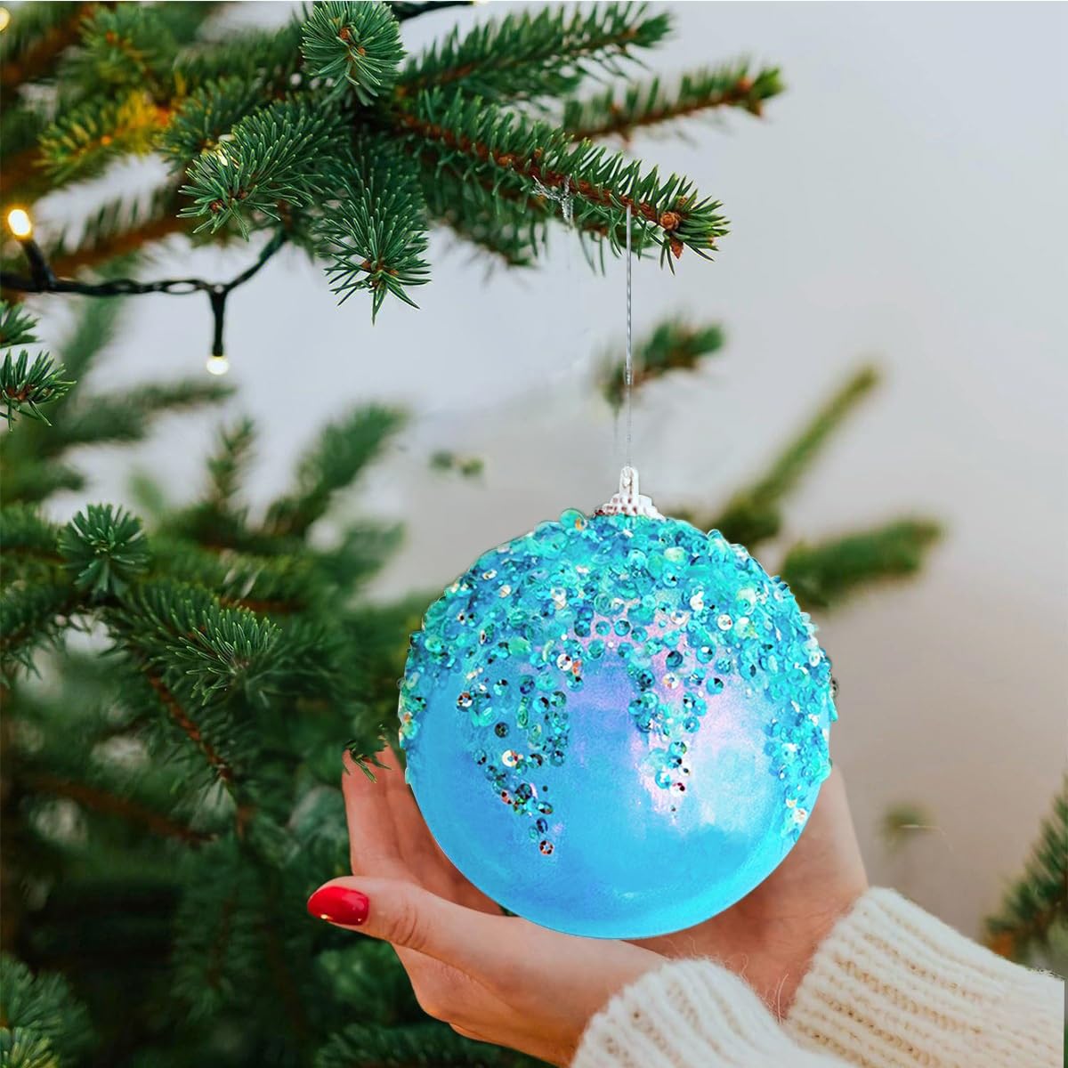 ZHANYIGY 4Pcs Christmas Balls Ornaments -Shatterproof Christmas Ball for Xmas Tree Decorations Hanging,Wedding Party Holiday Decorations Fantasy Blue Glitter Ball 4in x 4 Pack