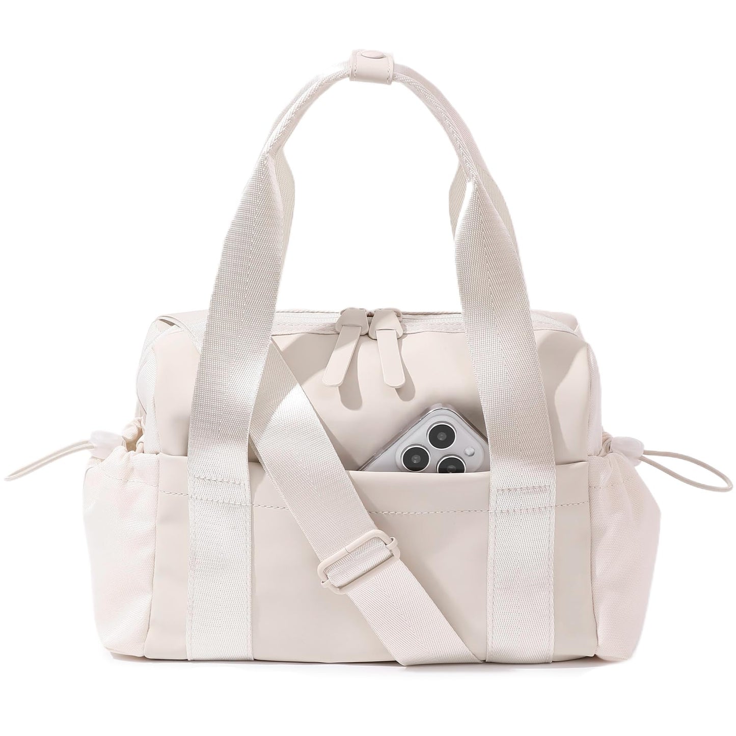 Bucosd Small Gym Bag for Women, Mini Crossbody Gym Duffle Bag with Wet Compartment, Carry on Gym Tote Bag for Workout Dance Sport Travel (Mini-Beige)