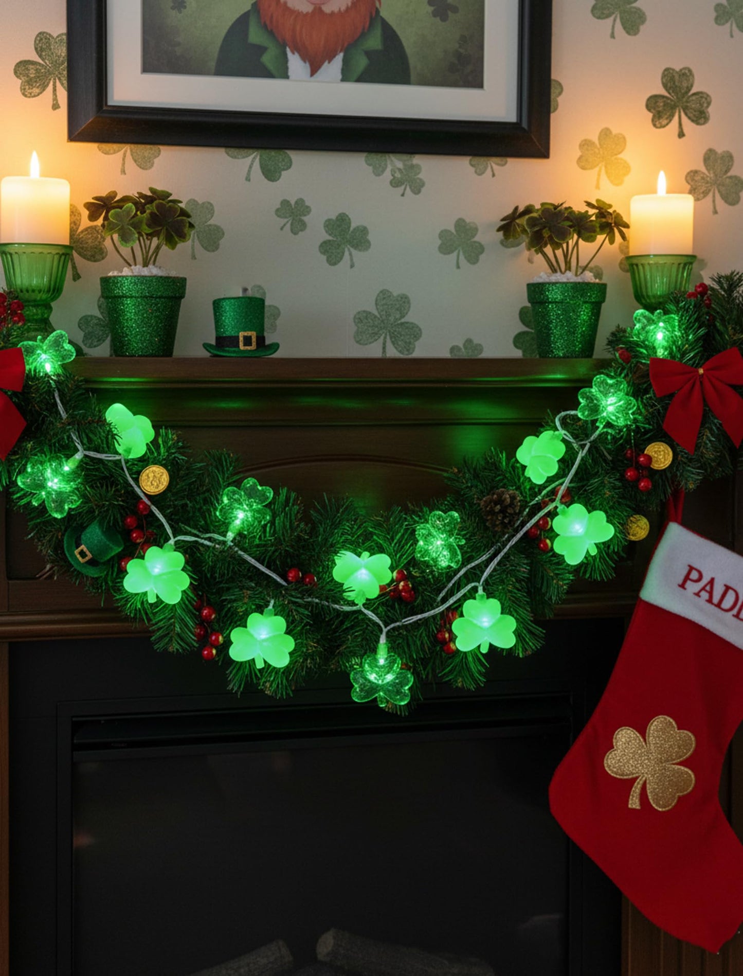 8.5Ft Shamrock String Lights Outdoor, St Patricks Day Decorations Lights with 10 LED Green Clover Lights, Plug in Shamrock Fairy Light for Window Patio Garden Party Irish St. Patricks Day, White Wire
