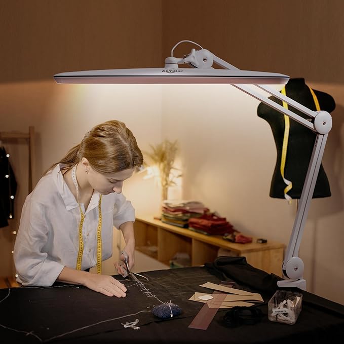Task Lamp with Clamp, 23 Inch Lamp Head, Bright 182PCS LEDs,5 Color Temperatures, 5 Brightness Levels, Metal Swing Arm 24W 2200 Lumen Dimmable Led Desk Lamp (White, CCT)