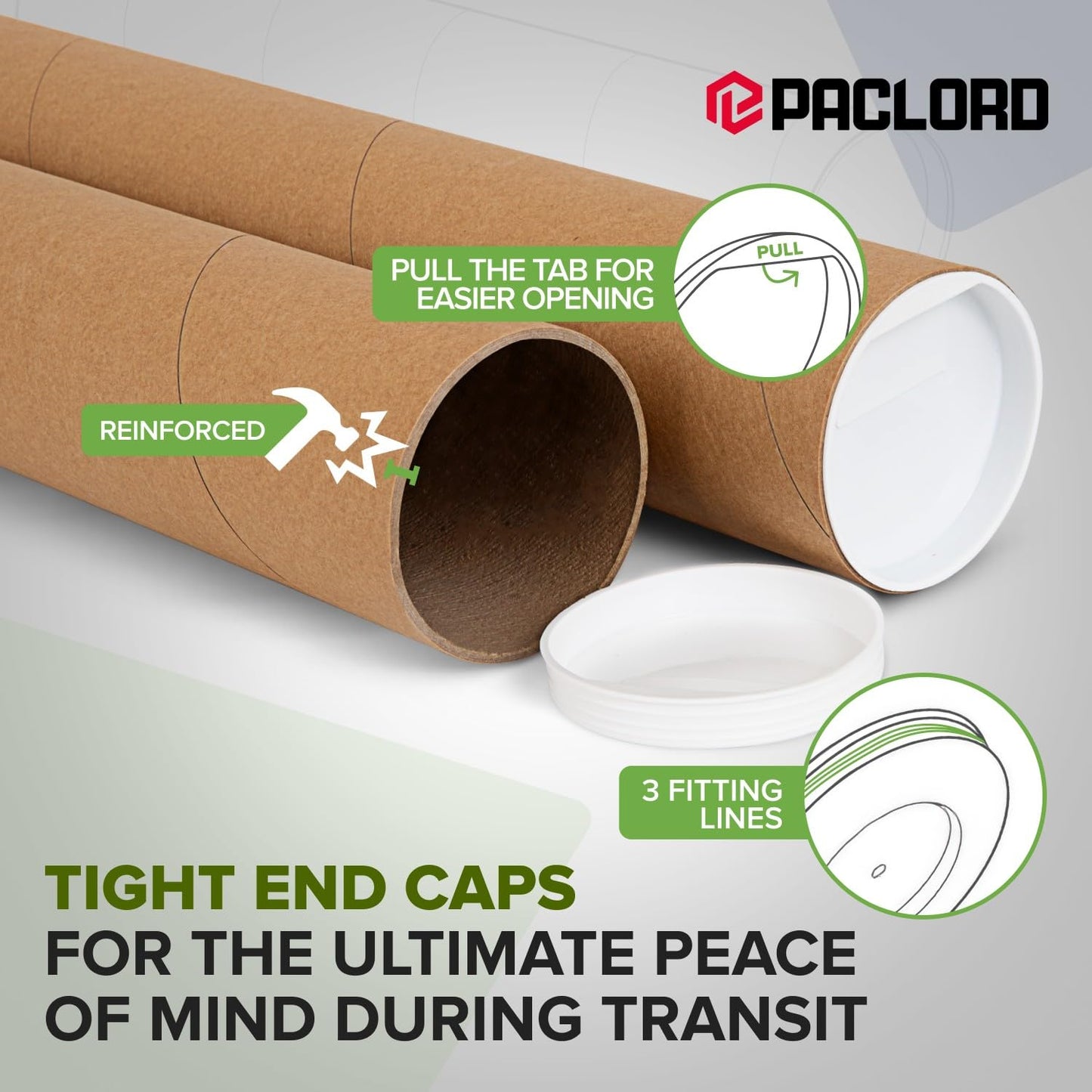 3" x 24" Reinforced Kraft Paper Mailing Tube, Pack of 2 Tubes with 4 Caps – Secure USPS Approved Poster Tube – Made in USA Cardboard Tube for Shipping and Storing Posters, Prints, Artwork