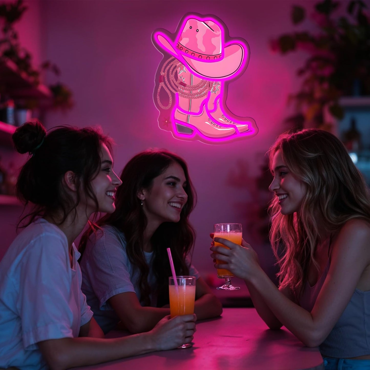 Cowboy Boot with Hat Lasso Neon Signs for Wall Decor, Led Pink Cowgirl Boot Neon Sign, Aesthetic Western Wall Art, Cowboy LED Sign for Room Bedroom Party Bar Decor Birthday Christmas Gifts (Pink)