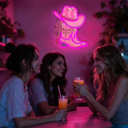 Cowboy Boot with Hat Lasso Neon Signs for Wall Decor, Led Pink Cowgirl Boot Neon Sign, Aesthetic Western Wall Art, Cowboy LED Sign for Room Bedroom Party Bar Decor Birthday Christmas Gifts (Pink)