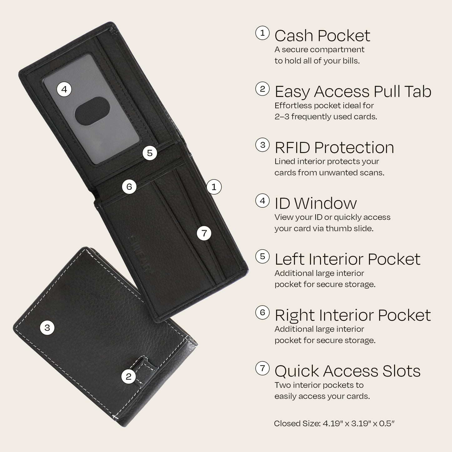 Swear Brands Full-Grain Leather Wallet | Slim RFID Blocking Bifold Design with Cash Pocket & Card Pull Strap | Holds 1-12 Cards | Stylish & Durable (Black)