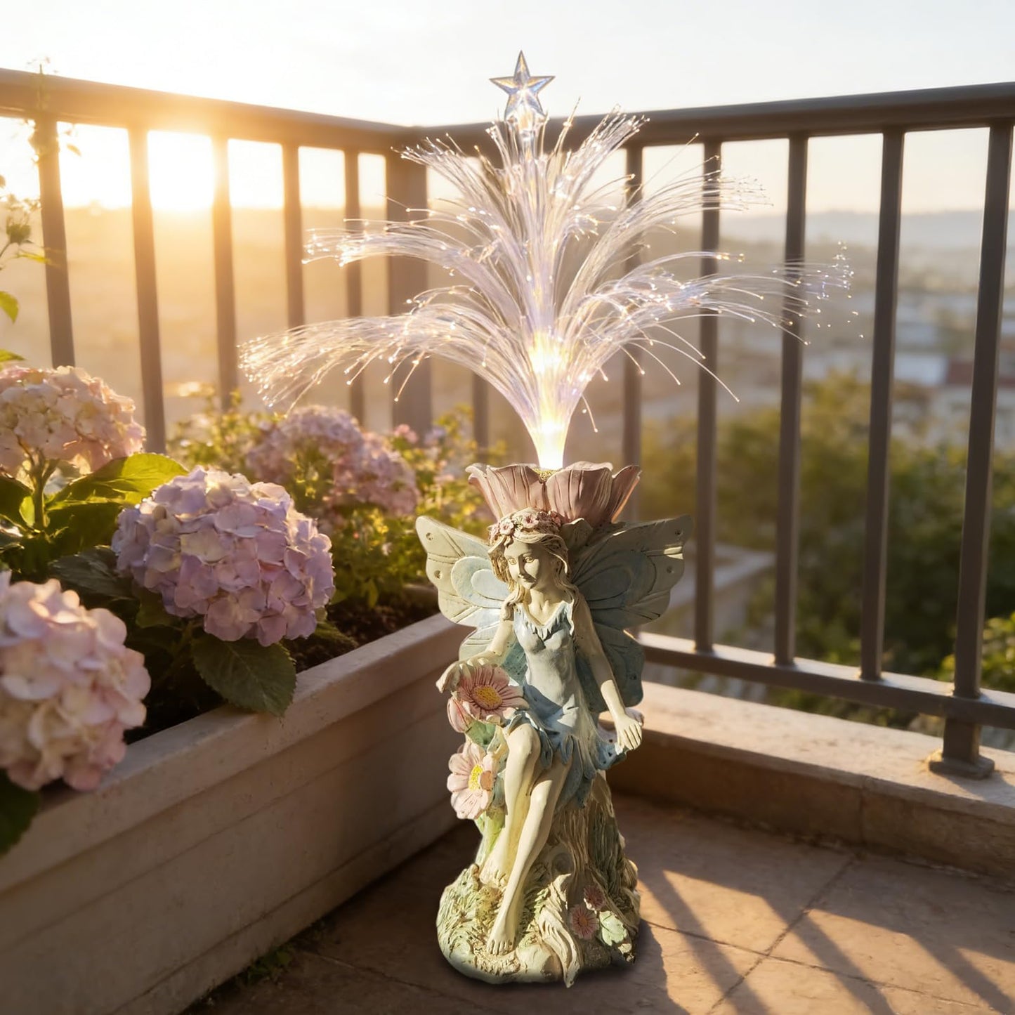 Fairy Garden Decor Statue - 17 inch Solar Flower Fairy Garden Statues With Colour Changing Fiber Optic Lights Outdoor Statues for Yard Patio Balcony, fairies Figurines Gifts for Mom Grandma Women.
