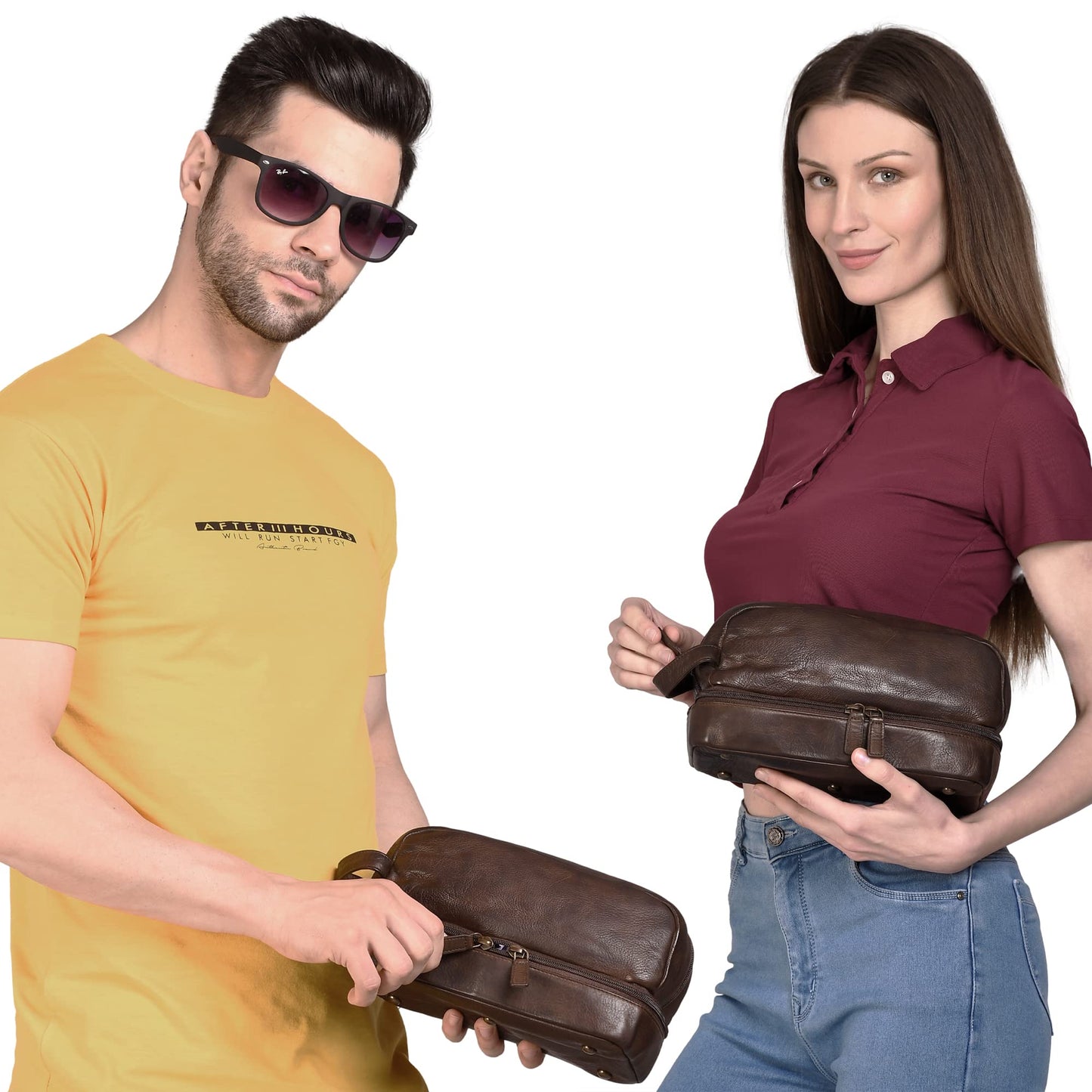 LushLuxeoria Premium Handmade Leather Toiletry Bags for Men and Women, Genuine Leather Dopp Kit and Shaving Bag for Men, Travel Cosmetic Bag for Women's and Men's, Retro - Cognac
