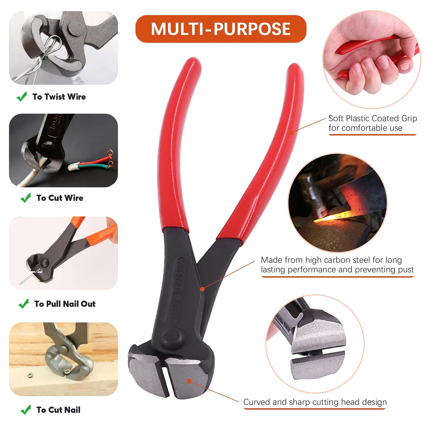 Tanstic 4Pcs Nail Puller and Staple Remover Tool Set, Including 7'' End Cutting Plier, Tack Lifter, Carpet Remover for Furniture, Floor, Wall, Car, Photo, Frame, Wooden Case, Carton