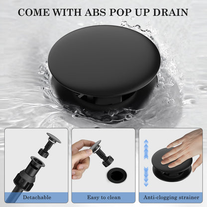 Bathroom Faucets with Filter, Widespread Black Bathroom Sink Faucet for 3 Holes with Pop-up Drain Assembly, Two Handle Vanity Faucet (Contemporary)