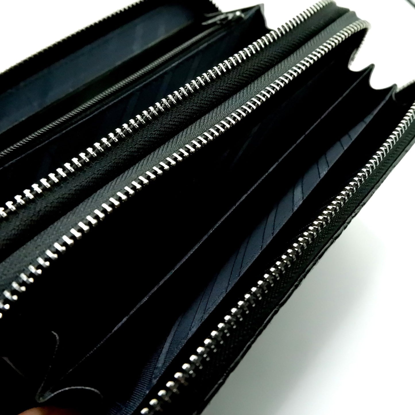 EXSOOTTI New Black Alligator Crocodile Leather Belly Soft Skin Women Double Zipper Clutch Wallet.